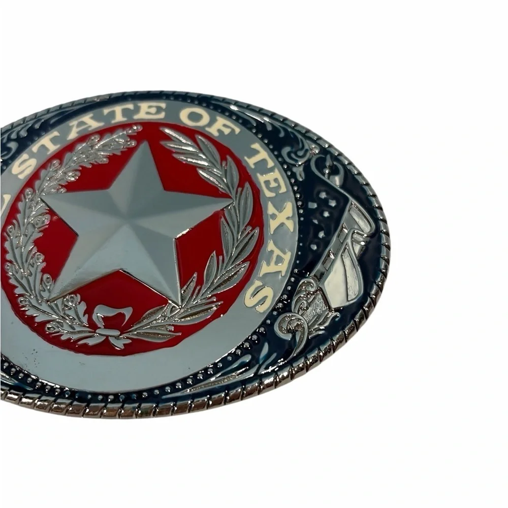 TEXAS The Lone Star State Red Blue Silver Color Commemorative Belt Buckle